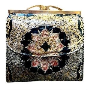 Vintage 1970s Peruzzi Florentine Leather Wallet Gold Gilt Boho Italy